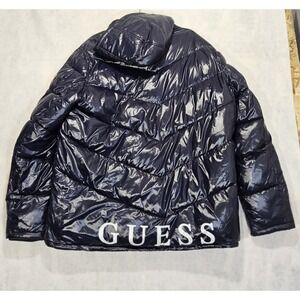 Guess Puffer Coat Mens XXL‎ Jacket Down Navy Blue Quilted Hooded Winter Gorpcore